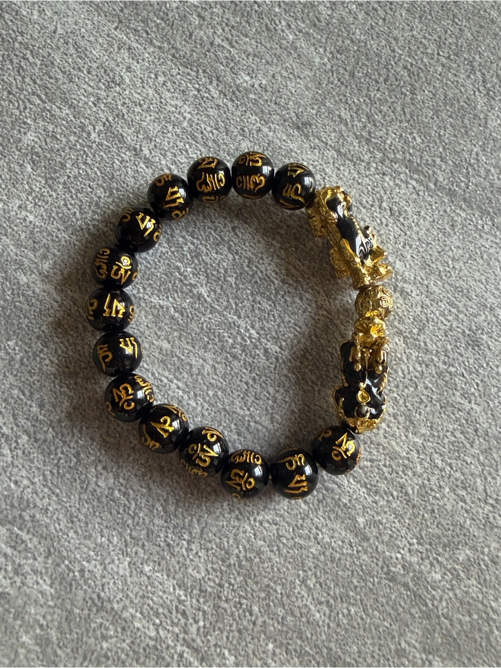 Feng Shui Double PiXiu Wealth Bracelet - Black Obsidian Good Luck Mantra Charm